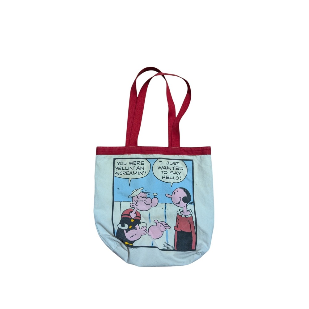 Vintage Popeye Olive Oyl Comic Strip Canvas Tote Bag‎ Red White Graphic Print